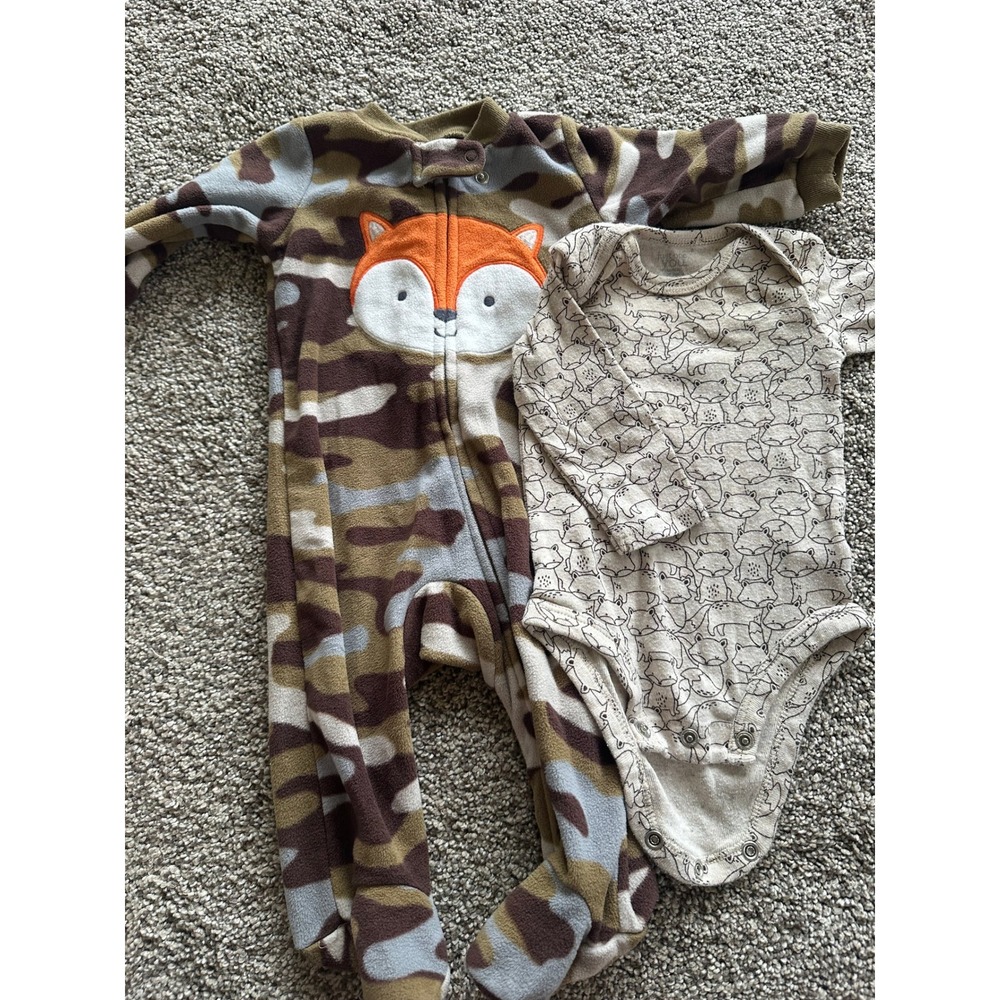 Carter's Child of Mine Baby Fox Camo Fleece Sleeper and Bodysuit SET0-3 Months